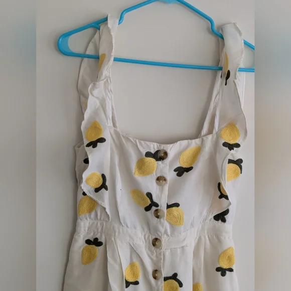 Anthropologie Red Carter Embroidered Lemon Ruffle Wide leg Flare Jumpsuit SMALL - Picture 5 of 15